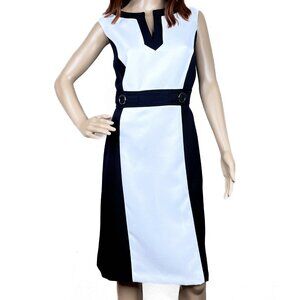 Tahari ASL Split Neck Sleeveless Waffle Colorblock Midi Dress Size 10 - NWOT